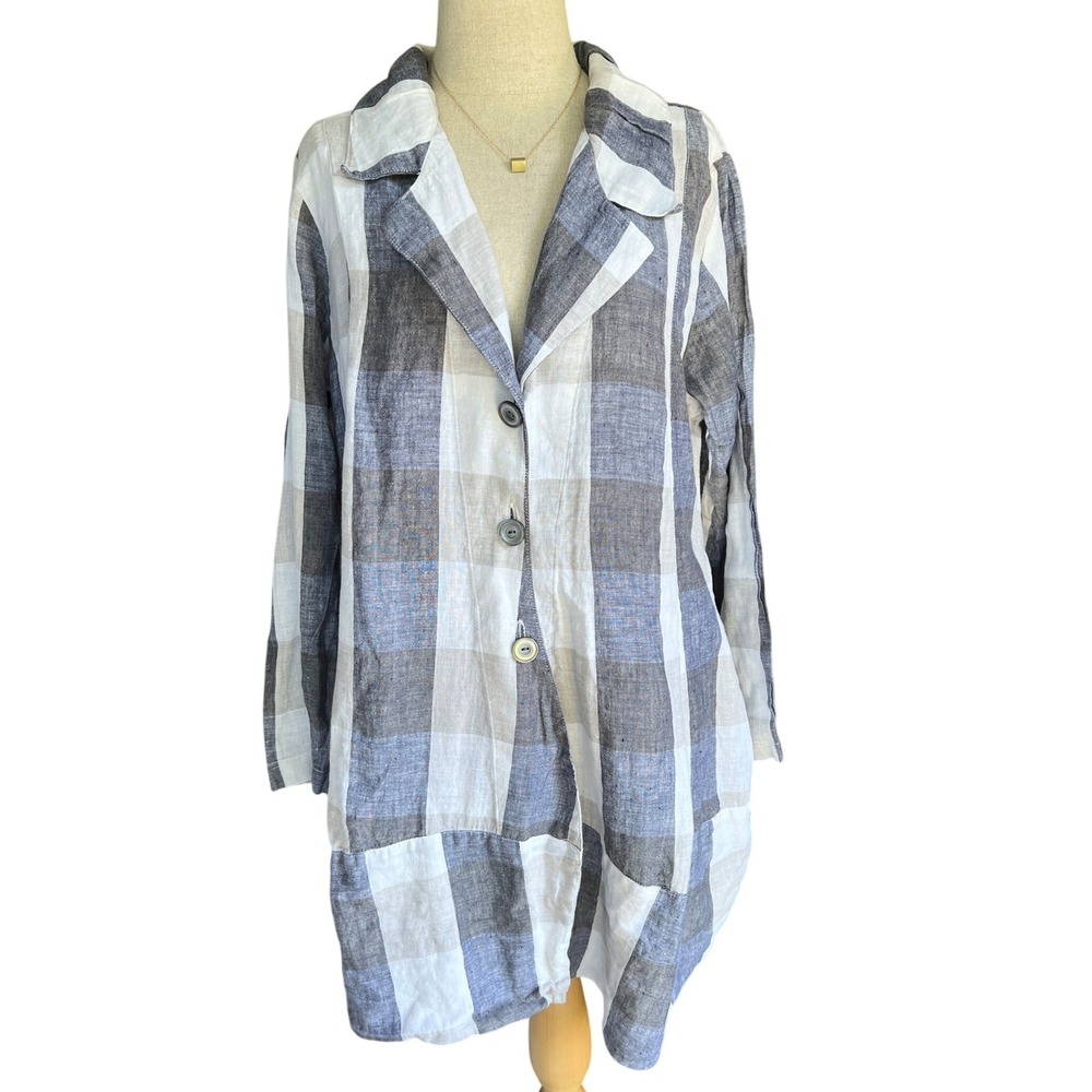 Dress To Kill Plaid Cotton Tunic One Size Blue Grey Lagenlook Coastal Artsy Boho